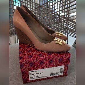 Tory Burch Raleigh wedge heel shoe rose pink blush oak 90mm size 6.5